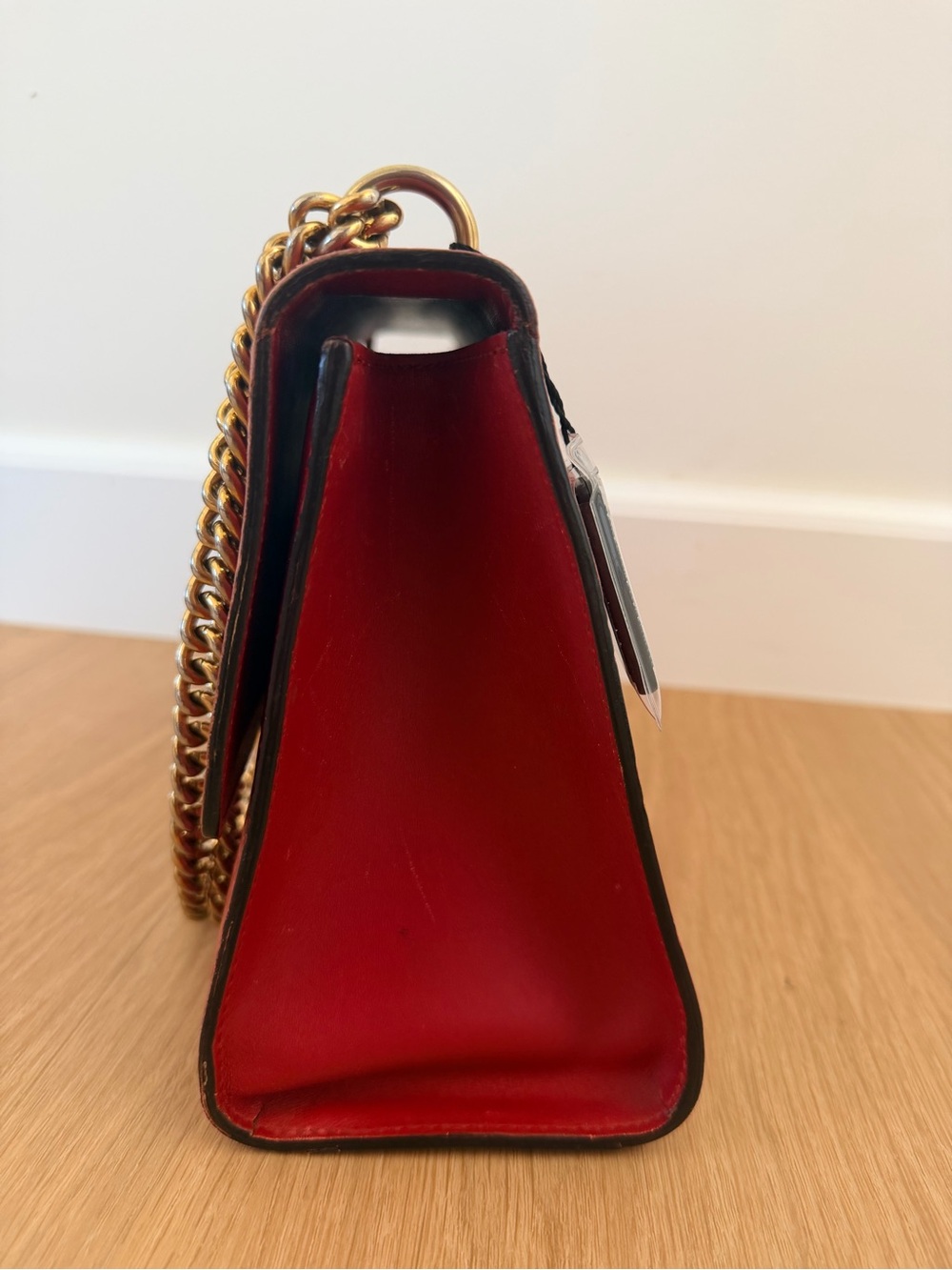 GUCCI ✨ RED LEATHER LARGE PADLOCK CHAIN SHOULDER BAG - Picture 6 of 16